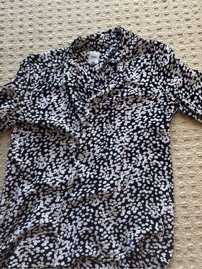 ICHI Black and White Floral Button-Down Blouse